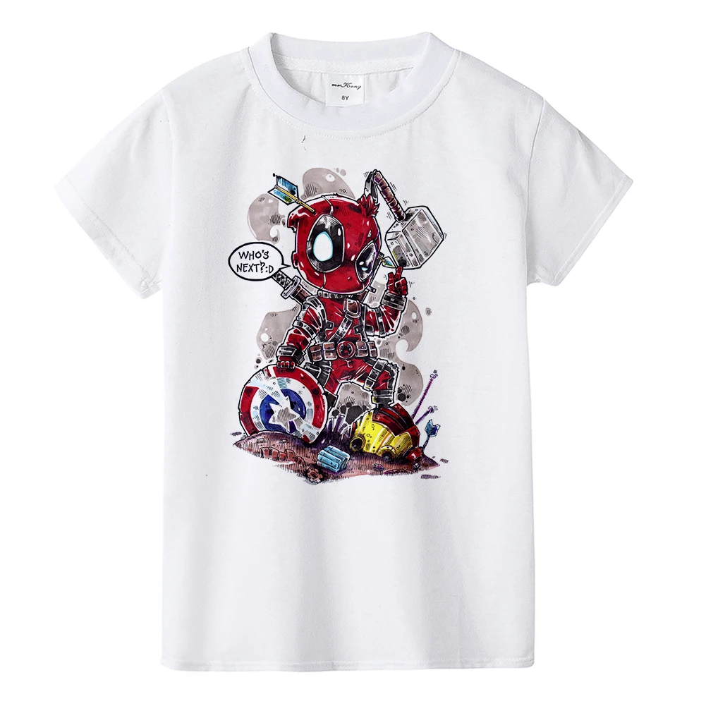 Dead Pool/детская одежда, футболка Летняя футболка с круглым вырезом и принтом для маленьких мальчиков и девочек топ аниме, Повседневная рубашка BAL554