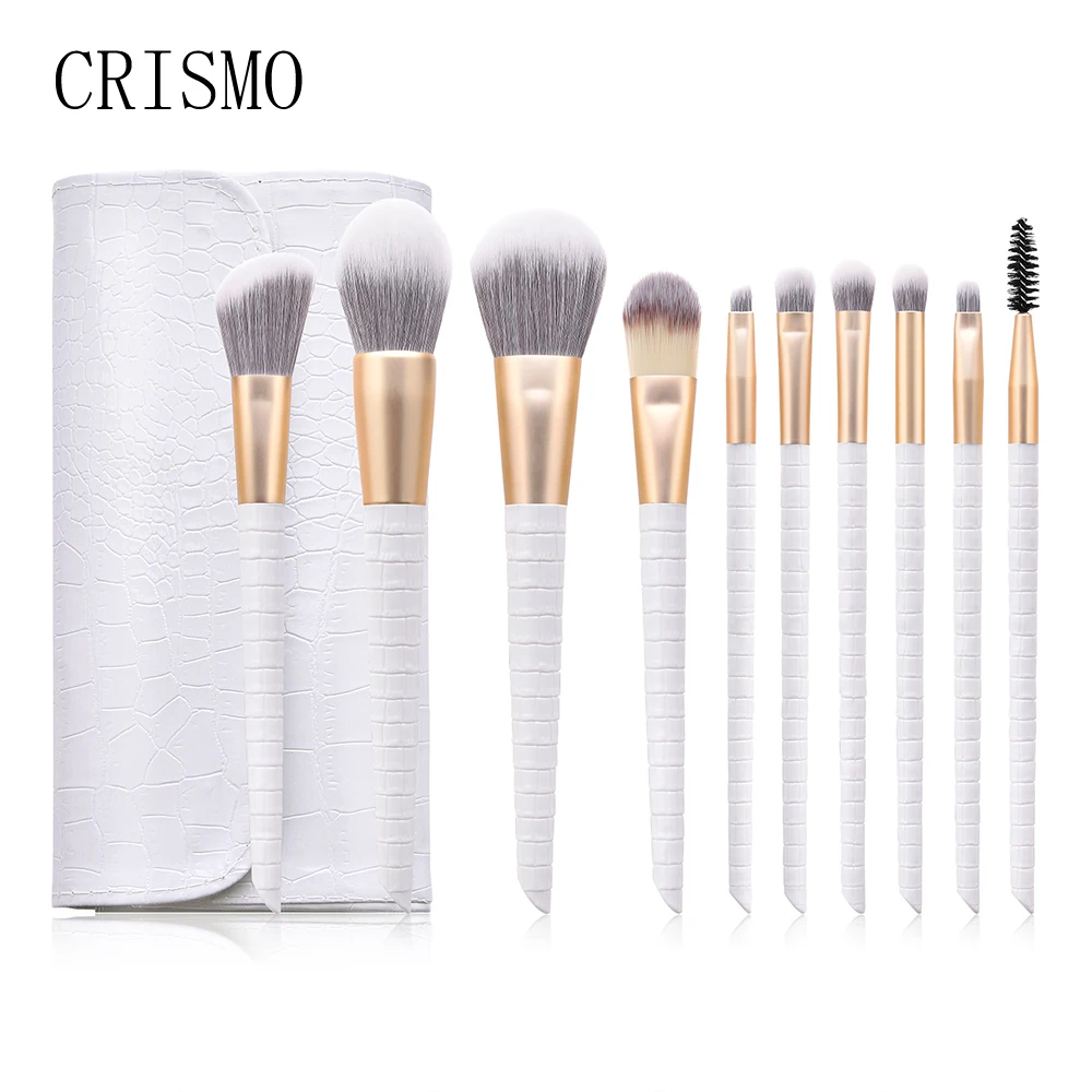 

Набор кистей для макияжа CRISMO, 10 шт., для основы, консилера, ресниц, кисти для теней, косметический инструмент с крокодиловой шкалой, косметичк...