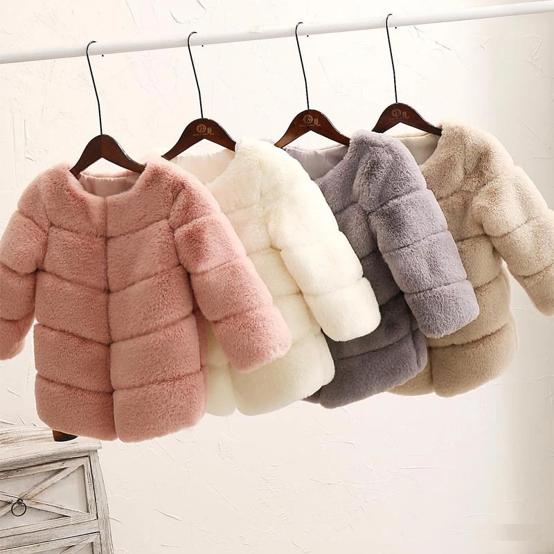 

Fall Winter Kids Faux Fur Coat Thick Warm Long Sleeves Tops Fashion Children Jacket O Neck