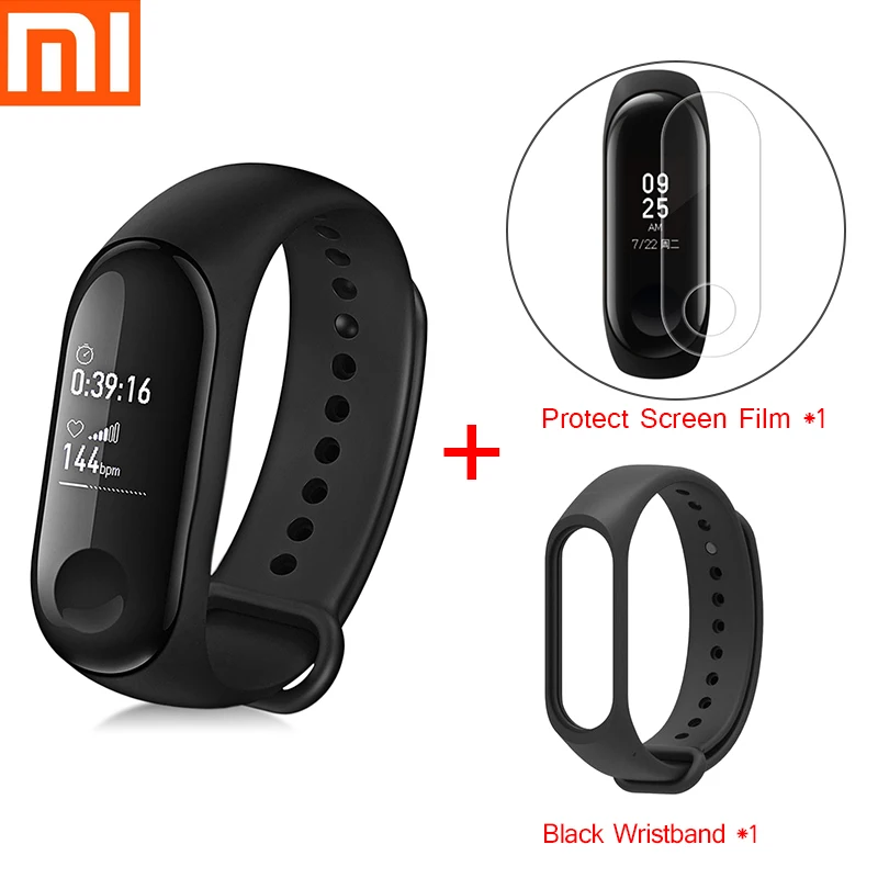 BLACK Xiaomi mi смарт-браслет 3 фитнес-браслет mi Band 3 большой сенсорный экран сообщение время сердечного ритма Smartband D30 - Цвет: BLACK