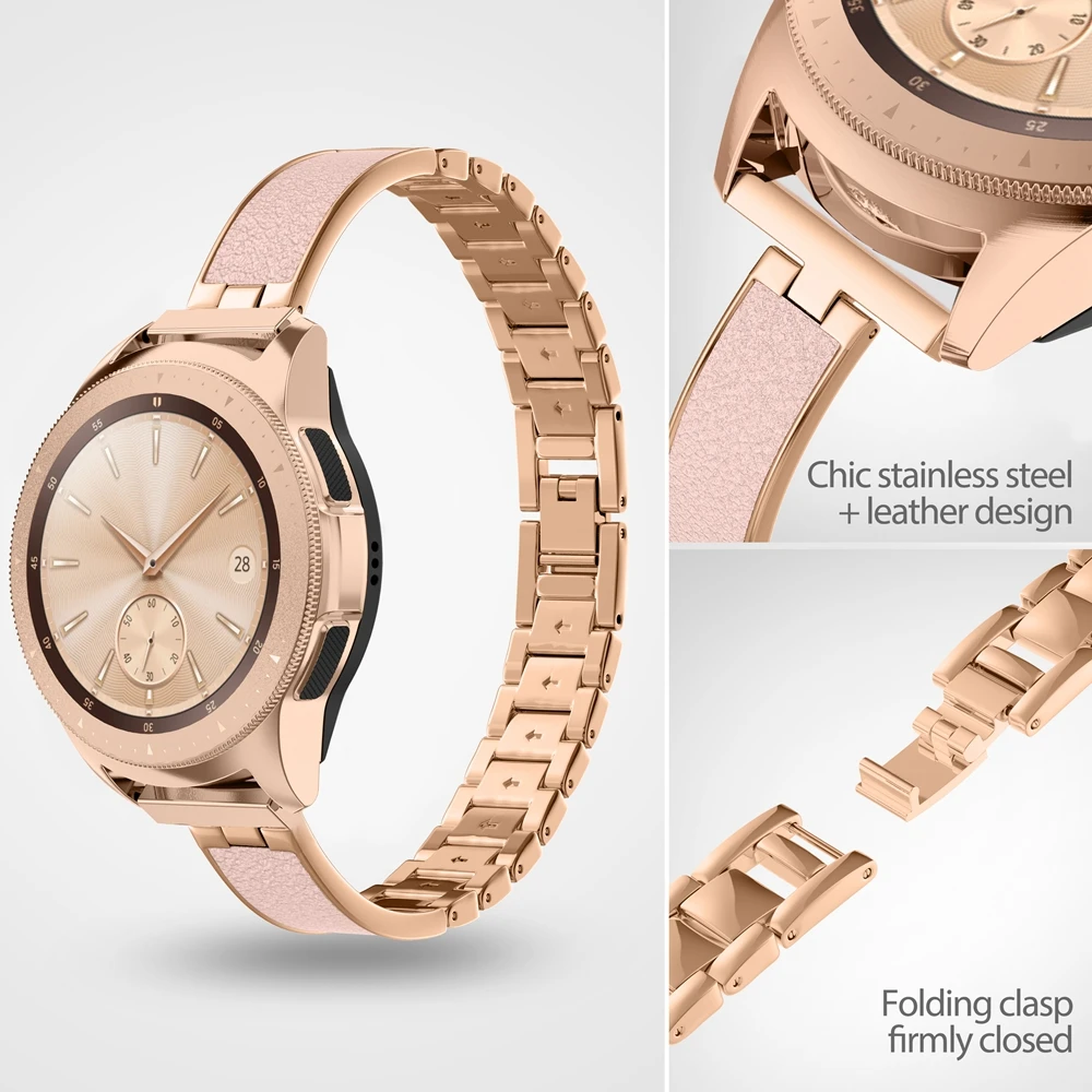 Ремешок кожаный металлический для Samsung Galaxy Watch 42 мм/Active 2 40 мм сменный спортивный