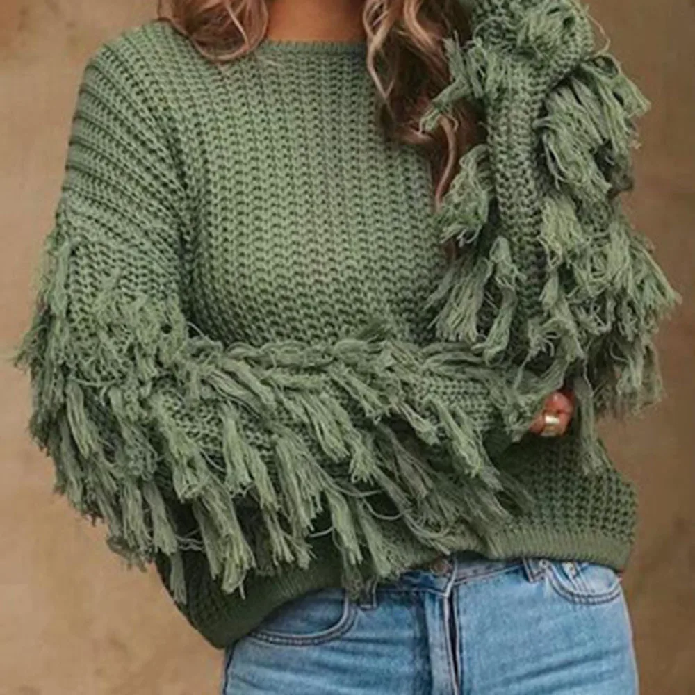 Женские зимние розовые вязаные свитера с кисточками женские осенние однотонные