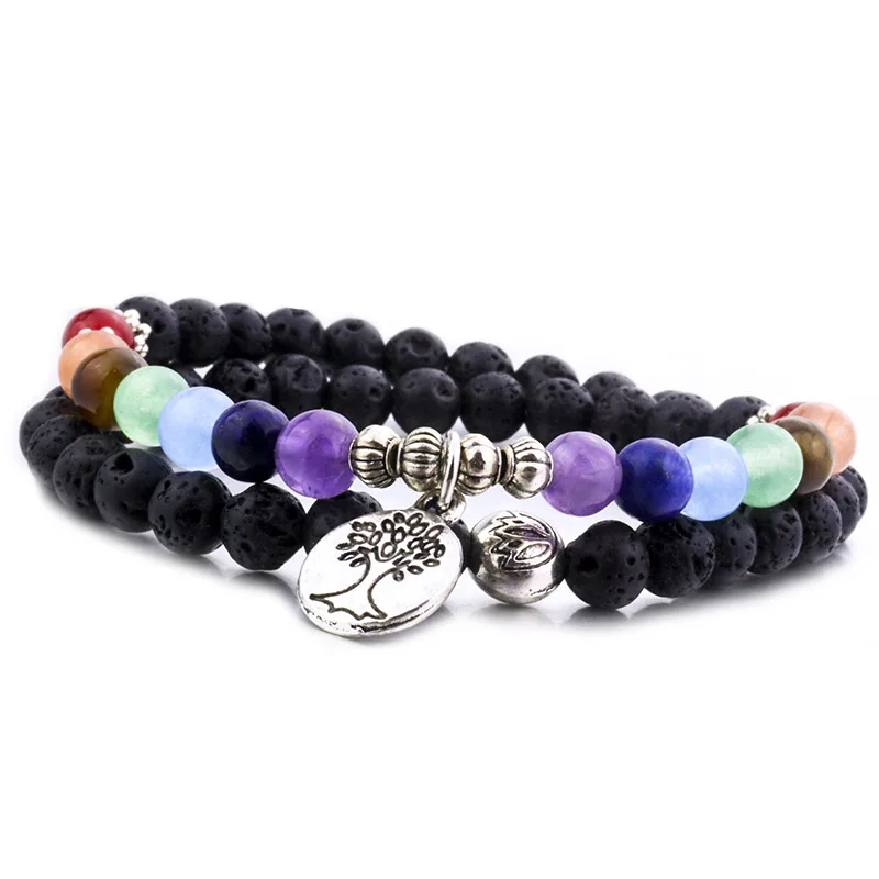 WIW 6 мм лавовый камень проложить 7 Чакра браслет из черной лавы Исцеление баланс