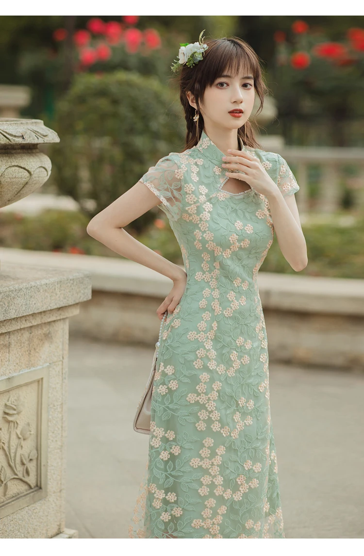 

Summer French Court Vintage Maxi Dress Embroidered Cheongsam Improved Dress Girl's Casual Women Clothing Short Sleeve Long Dress