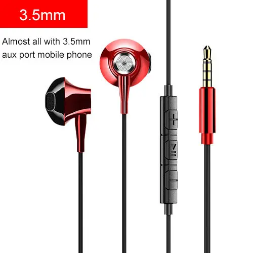 Red 3.5mm USAMS наушники-вкладыши 3,5 мм/type C металлические Hifi микрофон с проводной гарнитурой 4D стерео проводные наушники для iPhone 6S se samsung Xiaomi - Цвет: Red 3.5mm