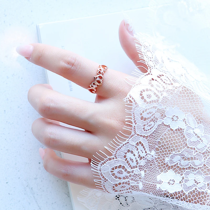 

Creative 925 sterling silver jewelry fashion hollowed-out heart zircon closed-mouth ring original wedding decoration3