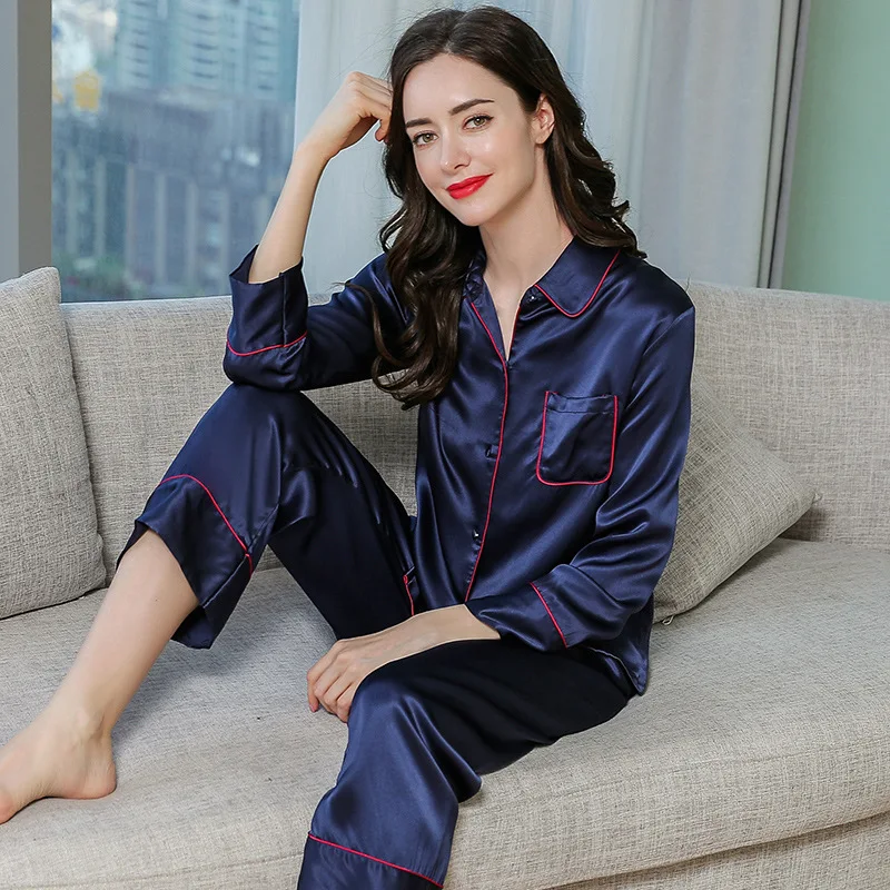 Women's Silk Pajamas Long Sleeve Two-Piece Suit 100% Pure Silk Ladies Split Can Be Worn Outside Tracksuit