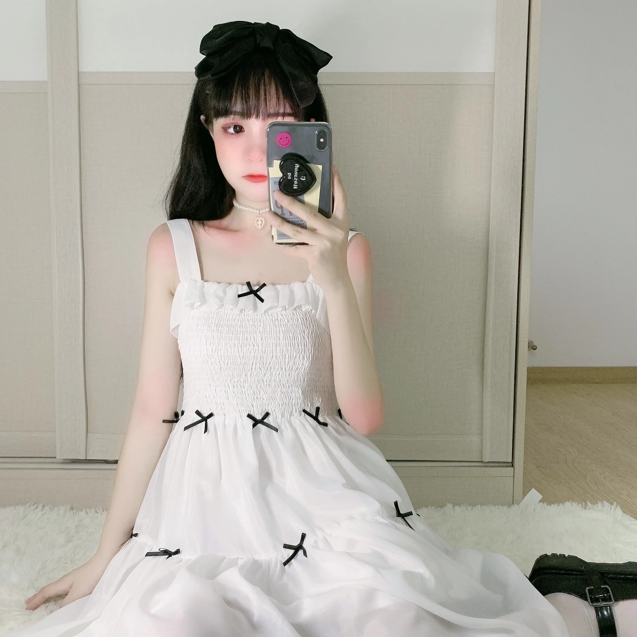 Женское платье в японском стиле милое летнее шифоновое с бантом юбка надписью First