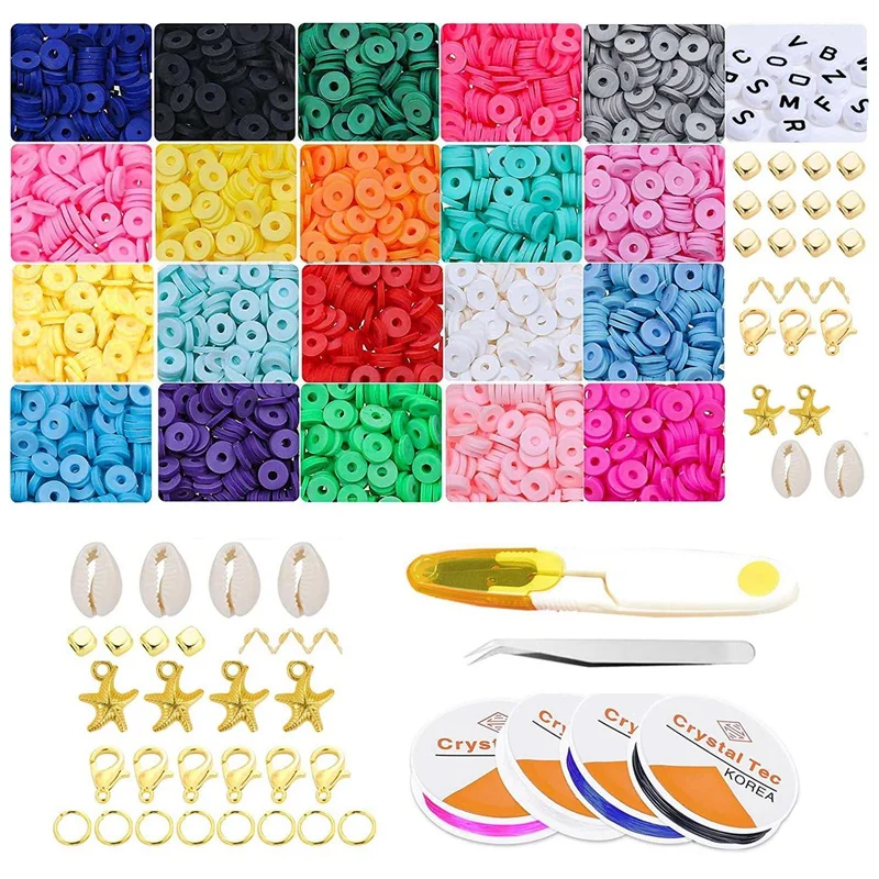 

4000Pcs Flat Beads 6Mm 20 Colors Flat Round Polymer Clay Spacer Beads For Jewelry Making, Heishi Beads Bracelet Earring