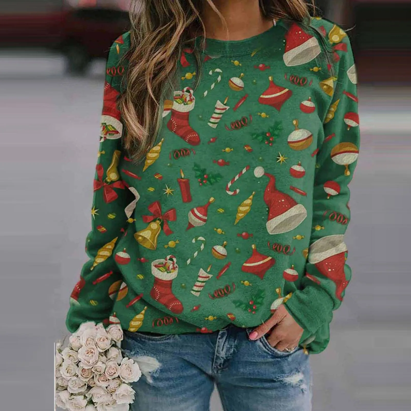 Женский Повседневный Рождественский свитер с принтом модный длинным рукавом