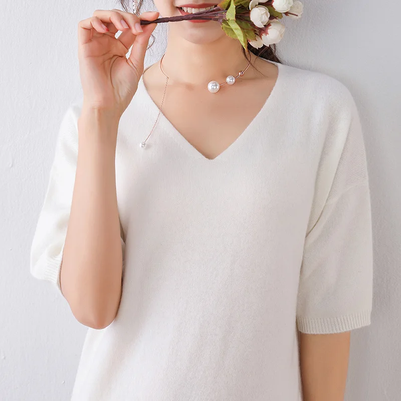 

Spring Autumn Women Dress Long Skirt V-Neck Short Sleeve Loose Women Sweater Healthy Female Pullover Pull Femme Jumper Clothes