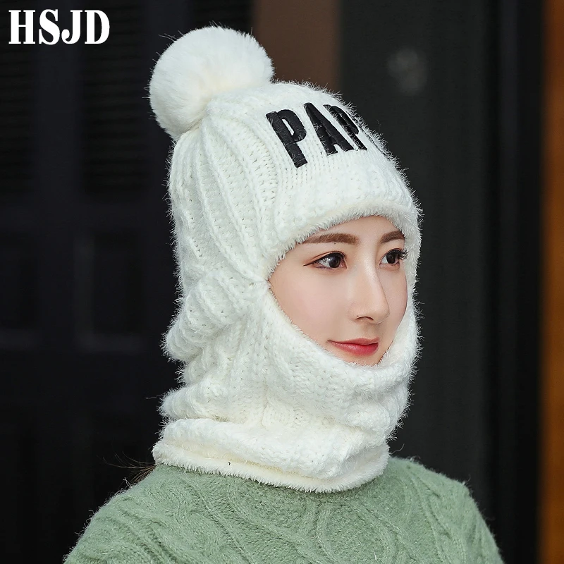 2019 женские вязаные шапки бини с толстой подкладкой Балаклава маска вязаная