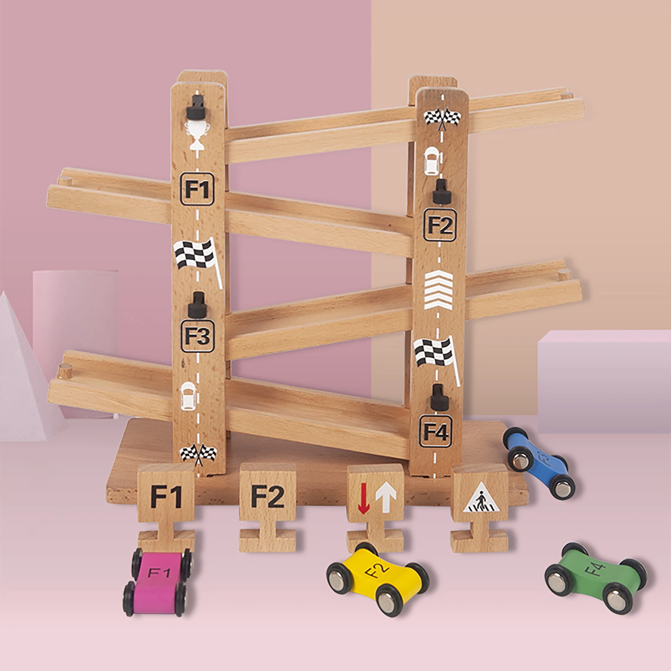 

Забавный сборный Четырехслойный рельсовый автомобиль, детская деревянная сборка из бука, инерционная скользящая интерактивная игрушка дл...