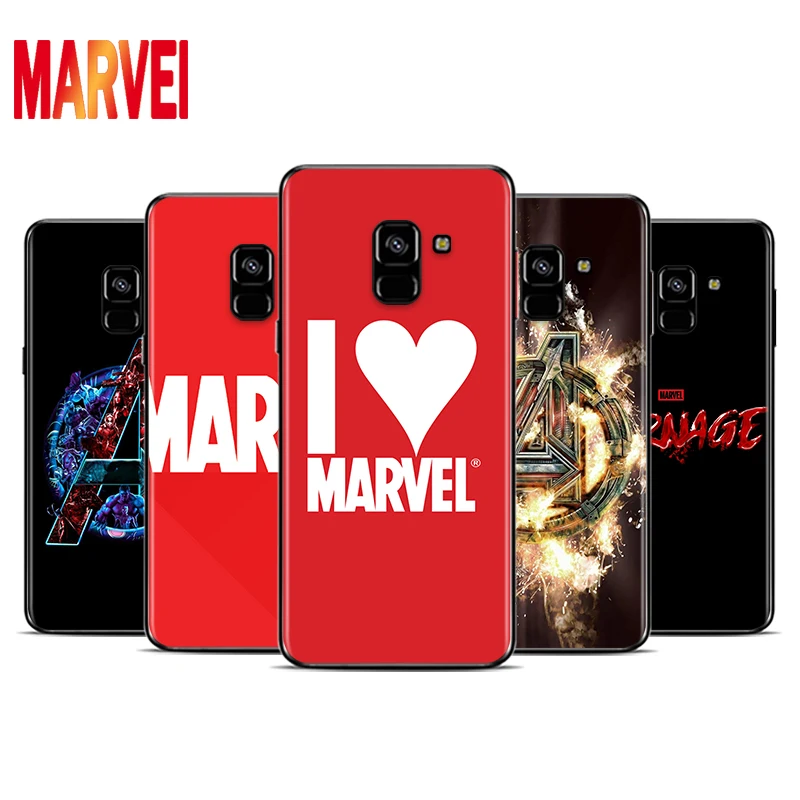 

Marvel Avengers Logo Art Soft TPU For Samsung Galaxy A8 A9 A7 A750 A6 A5 A3 A6S A8S Star Plus 2016 2017 2018 Black Phone Case