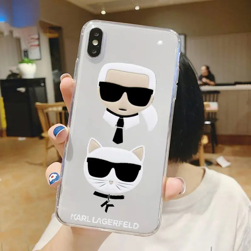 

Luxury fashion designer KARLs Lager cat Phone Case Transparent For iphone 5 6 7 8 11 12 s c se plus mini x xs xr pro max shell