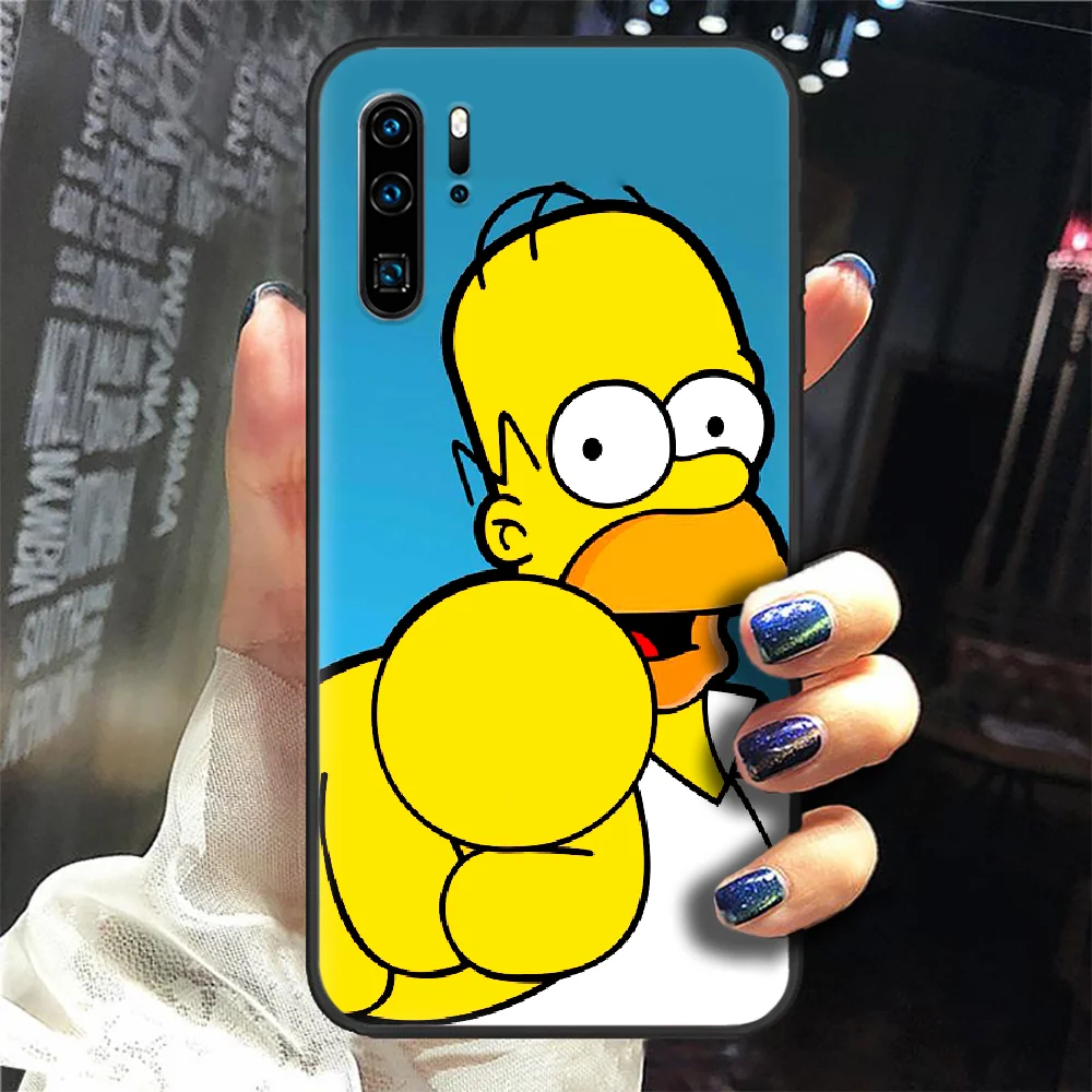 

Funny Simpson Cartoon Phone Case Cover Hull For Huawei P8 P9 P10 P20 P30 P40 Lite Pro Plus Smart Z 2019 black Cell Silicone