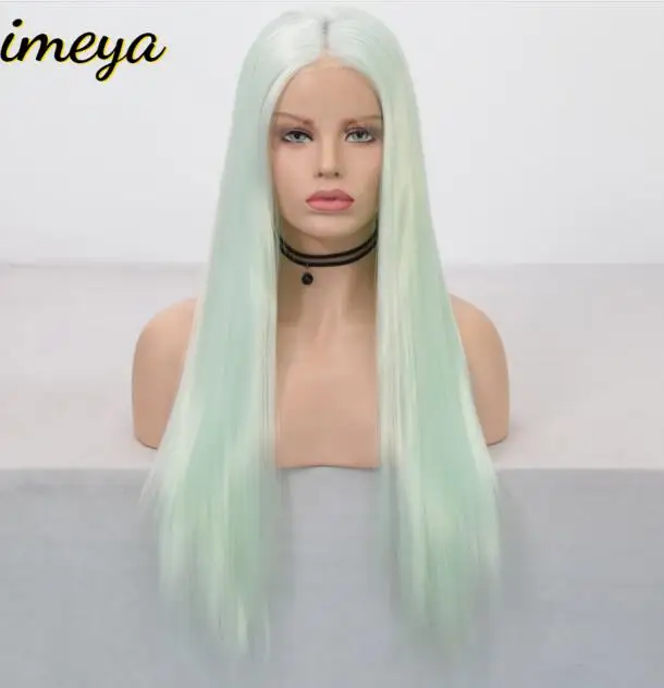 Light Green Imeya шелковистые прямые 150% плотность светильник зеленый синтетический парик на кружеве термостойкие парики с натуральной частью парик для женщин - Цвет: Light Green