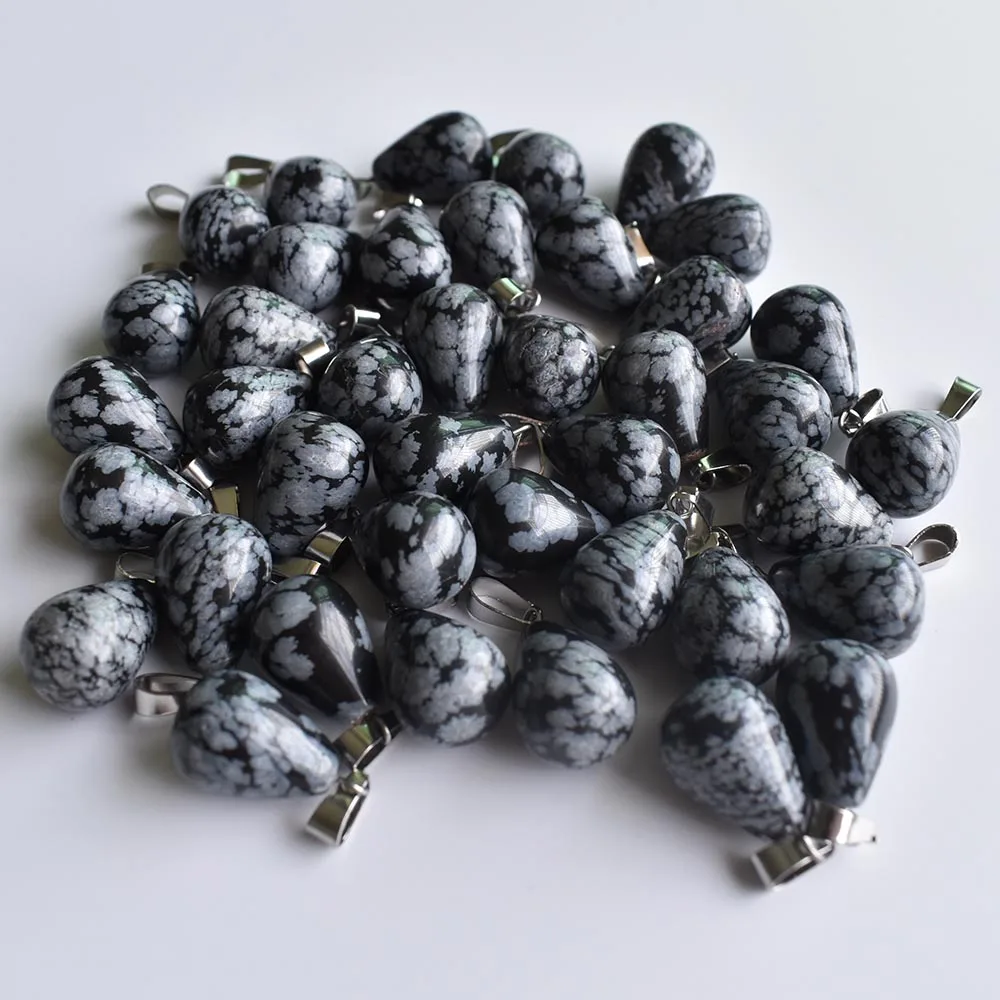 

2020 Fashion good quality Natural Black snowflake charms water drop Pendants for jewelry marking 24Pcs/Lot Wholesale free