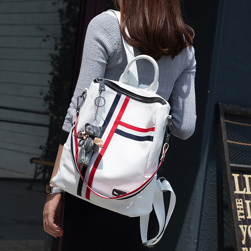2020 Fashion new Genuine Leather women's backpack shoulder travel school bag Versatile Trend College Style Contrast Color