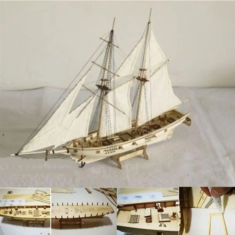 Juego de construcci&oacute;n de velero de madera, Kit de ensamblaje a escala 1:100, modelo de barco, juguete de navegaci&oacute;n, ensamblado, manualidades de madera DIY-3
