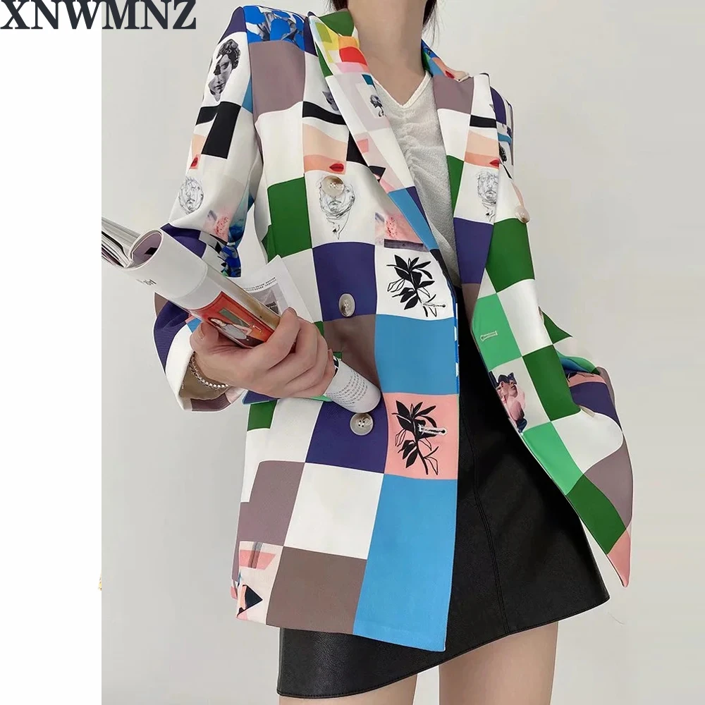 

Za Double Breasted Floral Printed Female's Blazer Slim Fit Casual Fashion Women Jackets New Designs Autumn Lady Suit Blazers