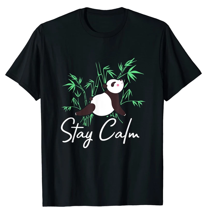 

2021 Summer Men's T-shirt Stay Calm Panda Yoga Print Pattern Casual Street Short-sleeve O-neck Cotton High-quality Oversized Top