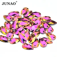 junao 17x28mm gold rose ab teardrop crystal sew on rhinestones applique flat back stones sewing buttons for needlework clothes