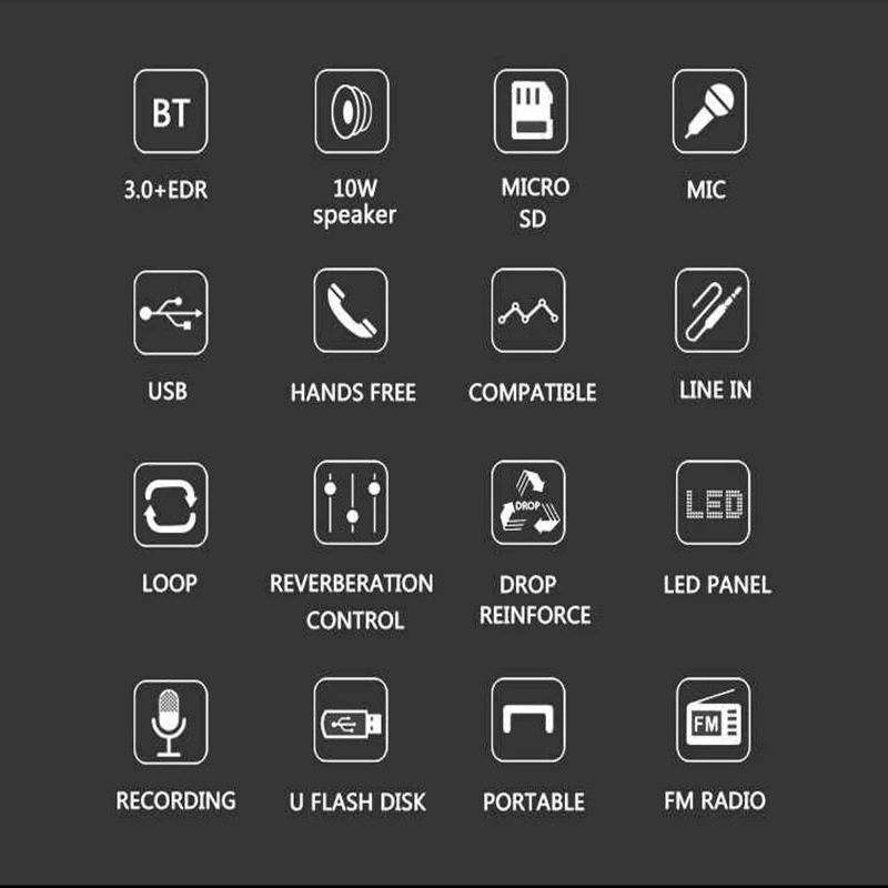 Перезаряжаемый усилитель беспроводной микрофон караоке 15 Вт Bluetooth динамик