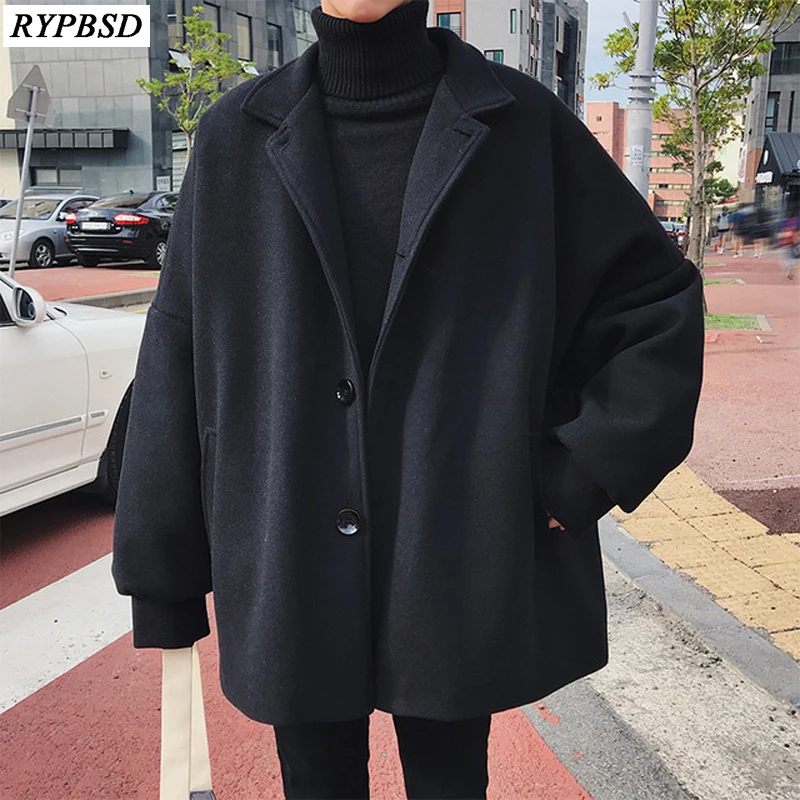 2019 Winter Woolen Coat Men Loose Wild Korean Fashion Windbreaker Men's Overcoat Long Wool Black / Khaki/ Blue M-XXL | Мужская