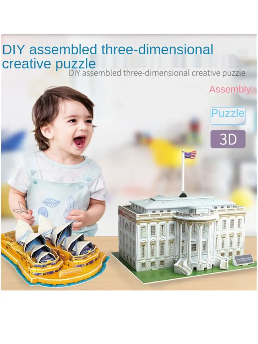 

WoCo Kids Montessori Toy DIY 3D Famous Building Puzzle Block Games Learning Educational Children ToyS Gifts For Baby Boys Girls
