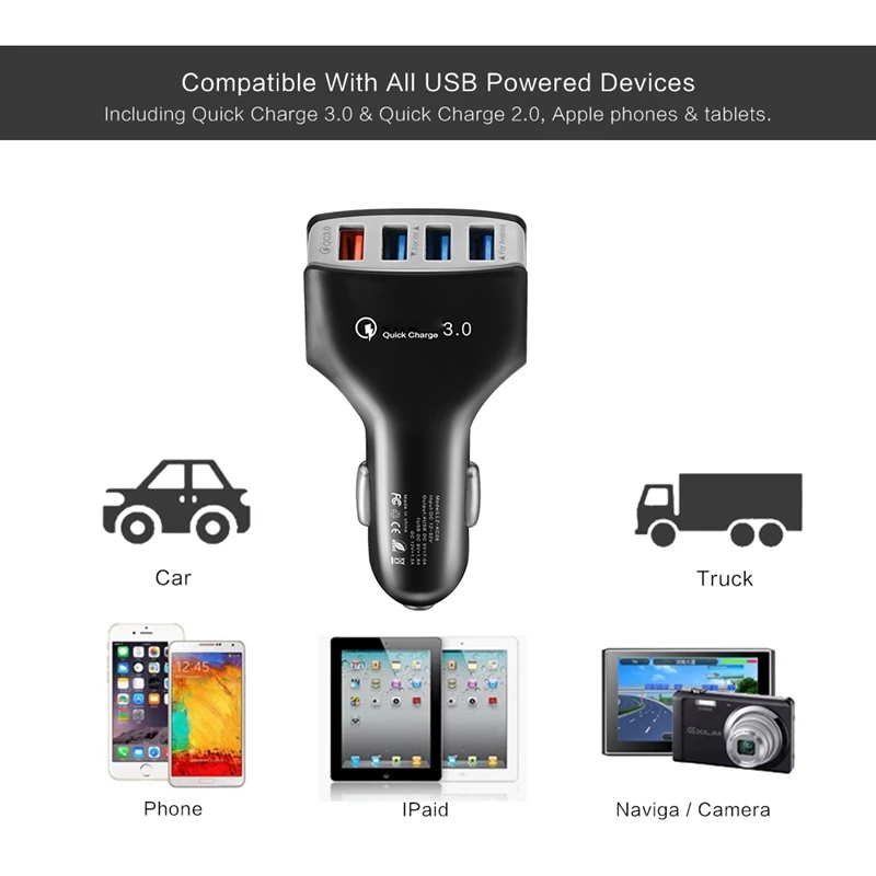 

35 Вт QC3.0 Автомобильное устройство для быстрой зарядки с 4 USB портами для зарядки телефона для быстрой зарядки разъем для iPhone, Samsung, Xiaomi авто ак...