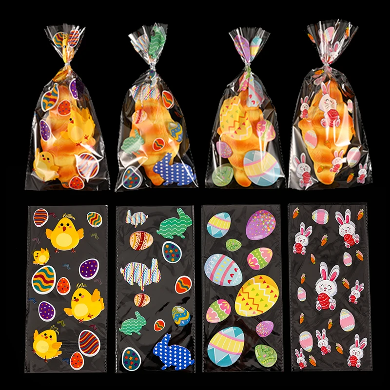 

50pcs Easter Decoration Gift Bag Bunny Eggs Chick Print Cellophane Bags Baking Candy Packaging Bag Easter Party Supplies