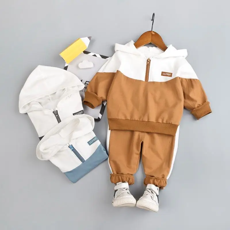 

Boys Baby Clothing Girl Hooded Casual Clothes Set Fashion Patchwork Baby Boys Caot Pants 2pcs/set Children Tracksuit Sets