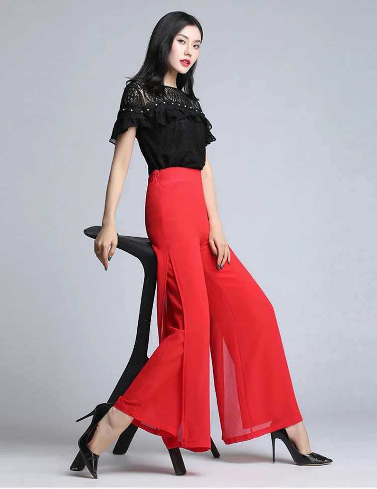 Dance Pant High Quality Solid Chiffon Double deck Long Pants Women's Trousers Cross Casual Wide Leg | Тематическая одежда и