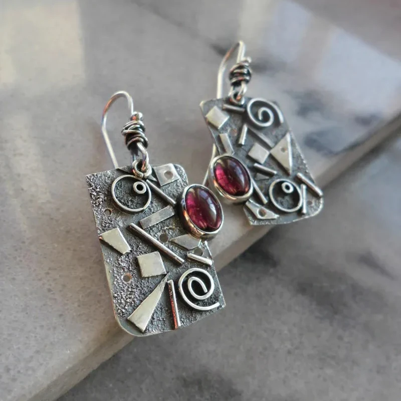 Этнические геометрические металлические серьги для женщин индийские Ретро