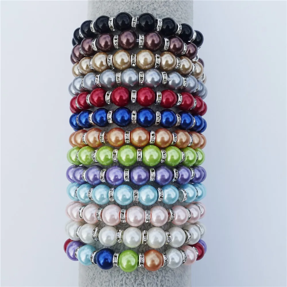 Прозрачные стразы Браслет-разделитель 8 мм стеклянные жемчужные бусины ручной