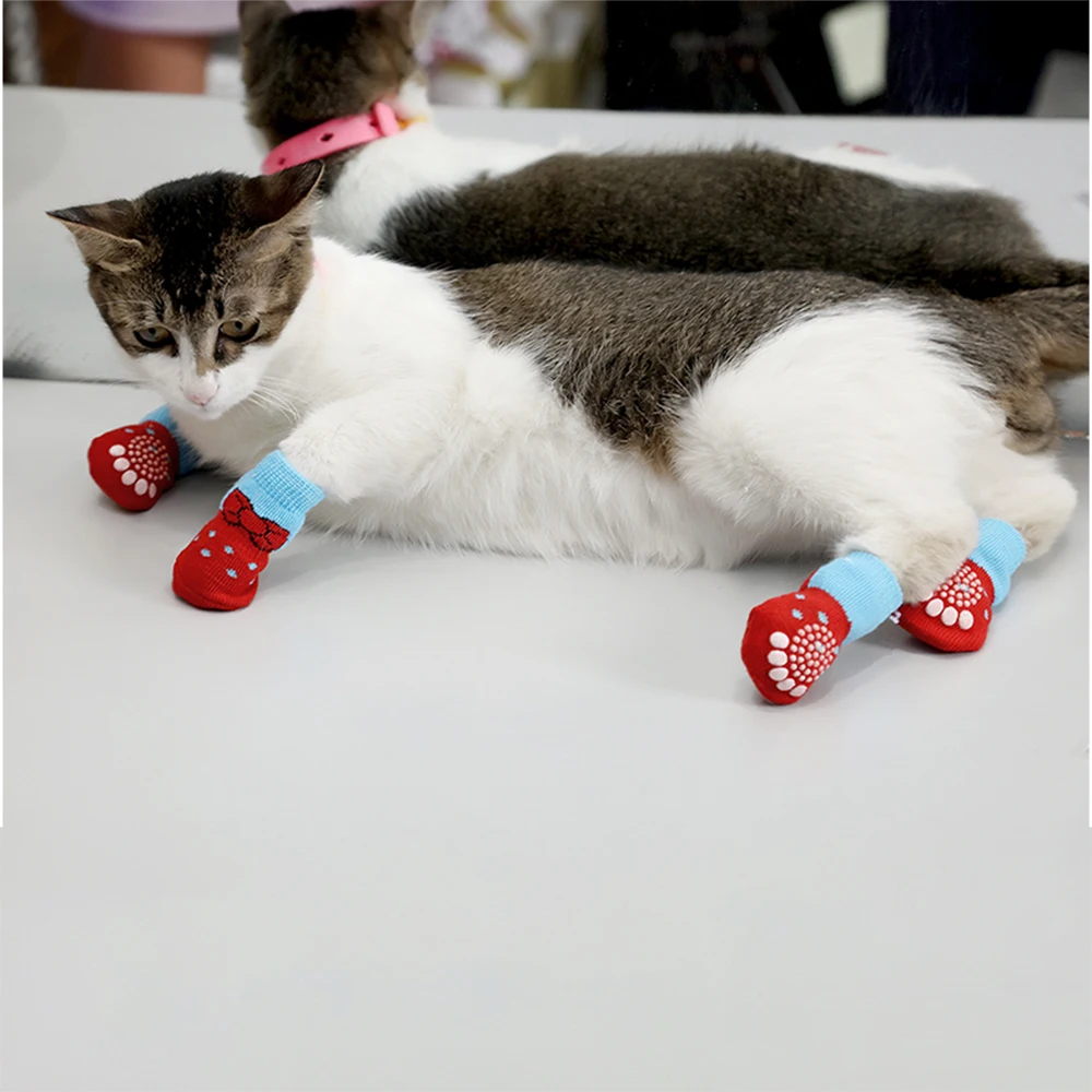 Нескользящие носки для домашних животных собак вязаные зимние маленьких кошек