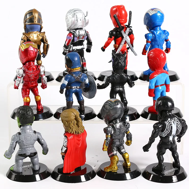 

12pcs/set disney Marvel Avengers Iron Man Deadpool Venom Spiderman Thor Hulk Thanos Ant Man PVC Model Figure Toys