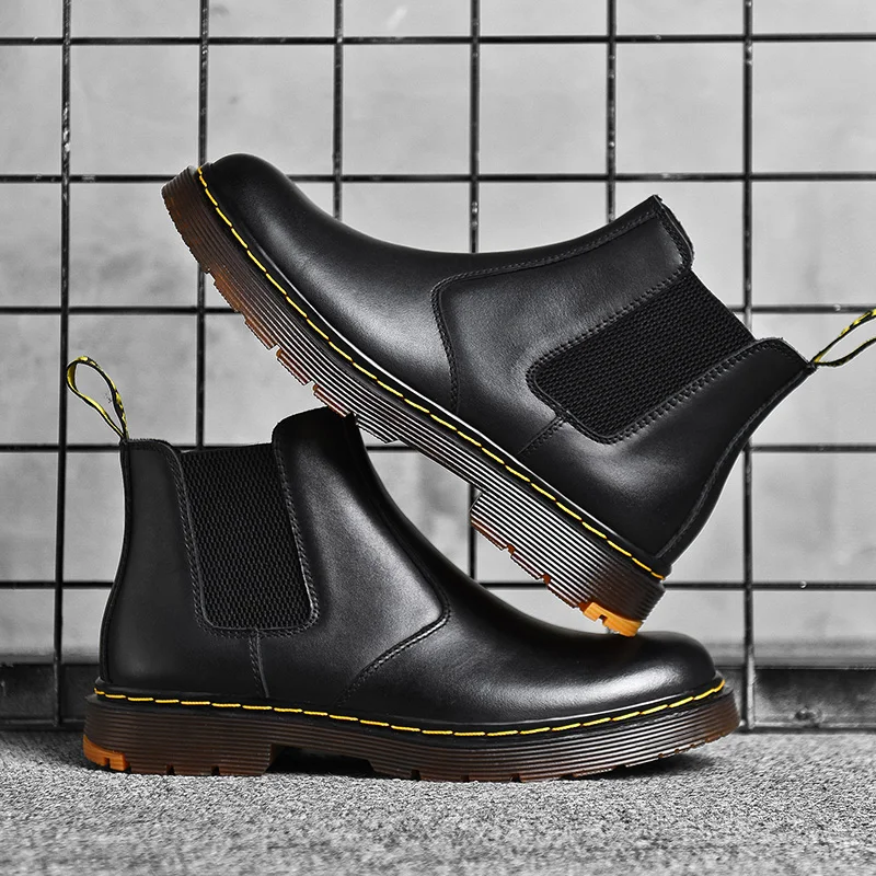 Мужские ботинки челси из натуральной кожи Высокие модные теплые зимние Мотоботы