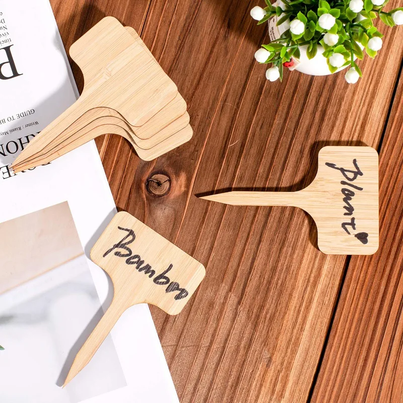 

50Pcs Bamboo Plant Labels , Eco-Friendly T-Type Wooden Plant Sign Tags Garden Markers for Seed Potted Herbs Flowers Vegetables (