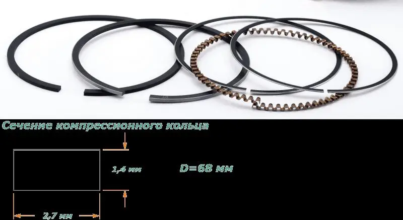 Комплект поршневых колец D=68мм для бензогенератора СКАТ