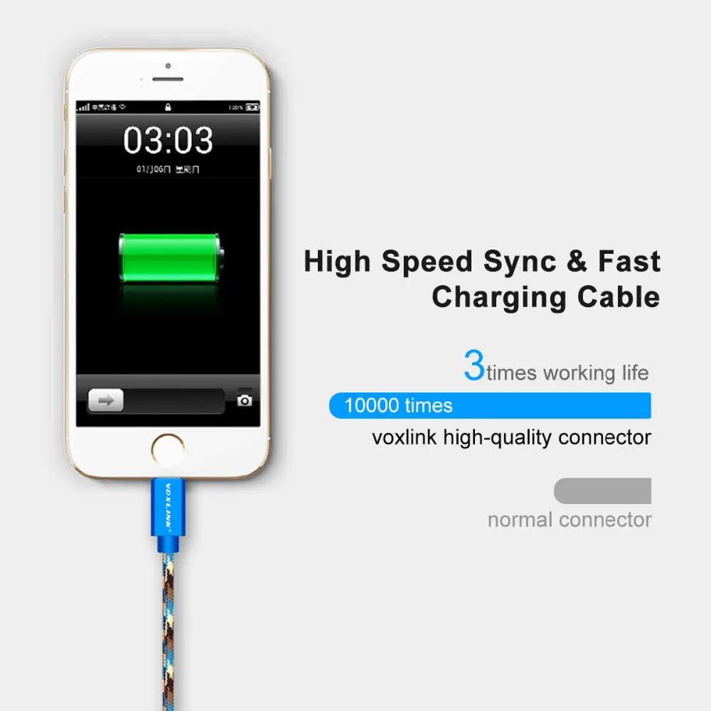 USB кабель для iPhone VOXLINK нейлоновый Плетеный зарядный кабель для мобильного телефона для iPhone X 8 8plus 7s plus 6plus 5S Кабели для телефонов