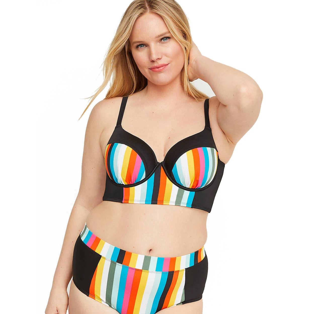 Новое поступление большой размер женский купальник в радужную полоску купальный