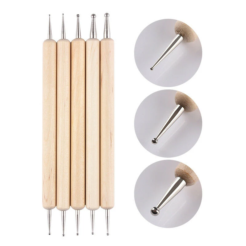 5 шт./компл. 2-полосная деревянная точечная ручка для дизайна ногтей мраморные