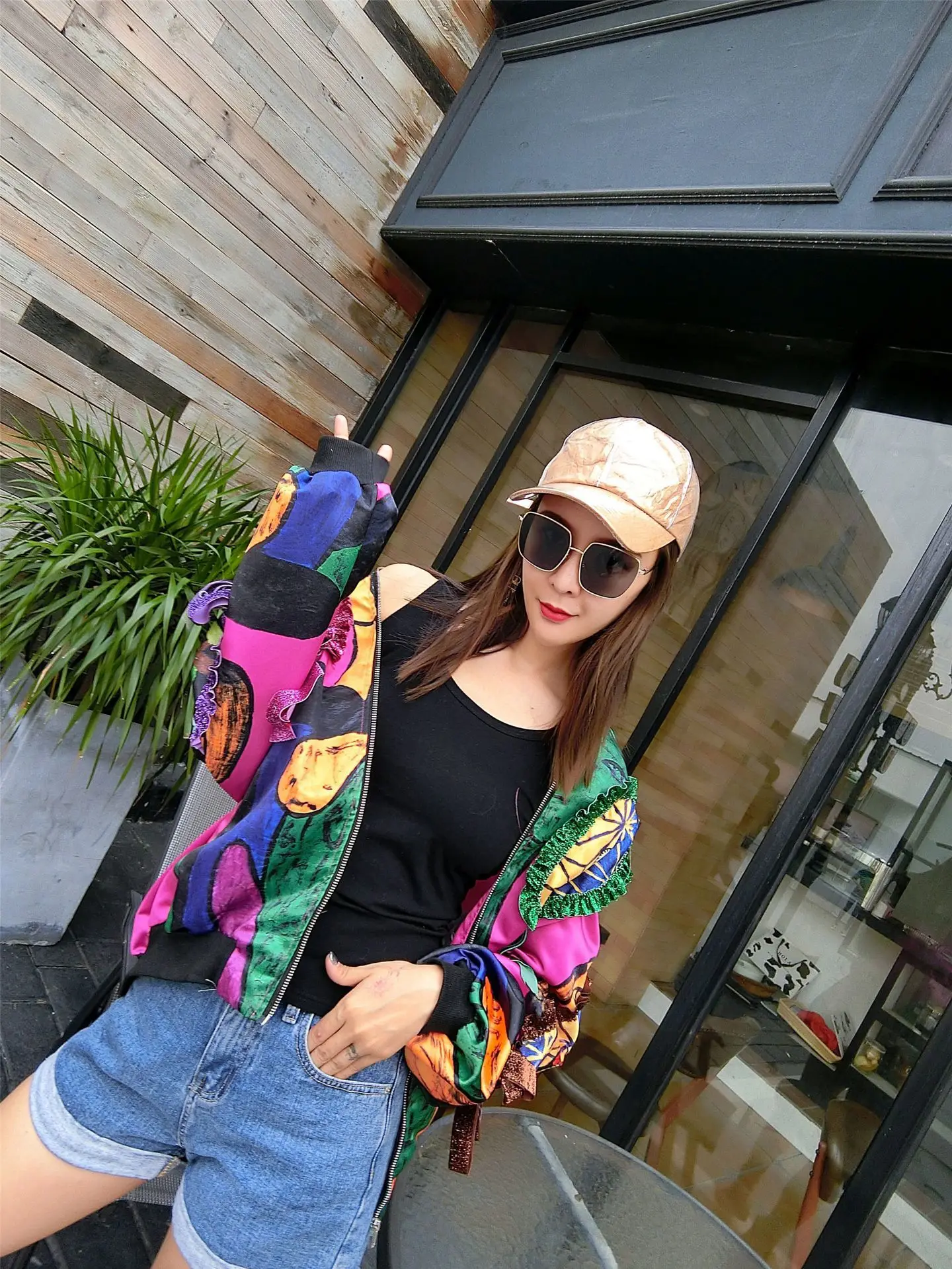 

Vefadisa Cartoon Print Women Coat 2021 Spring Spliced Fungus Edge Coat Zipper Long Sleeve Patchwork Women Coat Loose QYF021