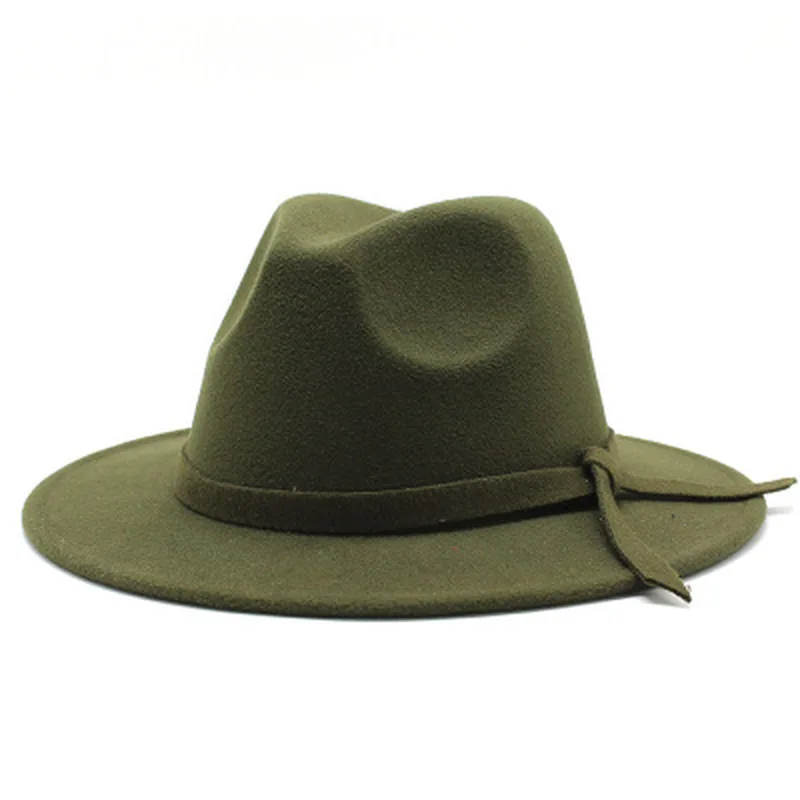 

women hats winter autumn big brim solid color with band fedora hat felted classic simple church wedding white black winter hats