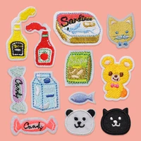 100pcslot embroidery patch sticker cat dog fish candy ketchup mustard food clothing decoration sewing accessory iron applique