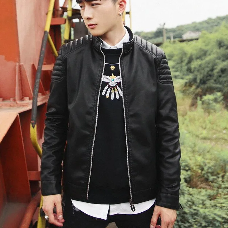 Кожаная куртка мужская Байкерская кожаная мужское меховое пальто мотоциклетная