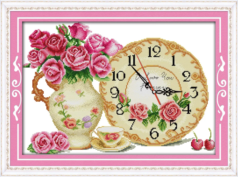 

Fall in love at first sight cross stitch kit clock flower count print stamped 14ct 11ct hand embroidery DIY handmade needlework