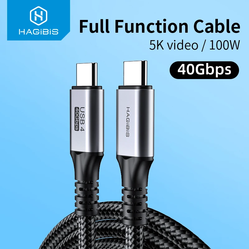 Cabo de Hagilis Usb4 Compatível com Thunderbolt 5k @ 60hz 40gbps Transferência de Dados 100w 5a Carregamento Rápido para Macbook Pro Usb tipo c